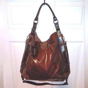 Huge Kenneth Cole Reaction Gold Crackle metalic Purse Tote must see